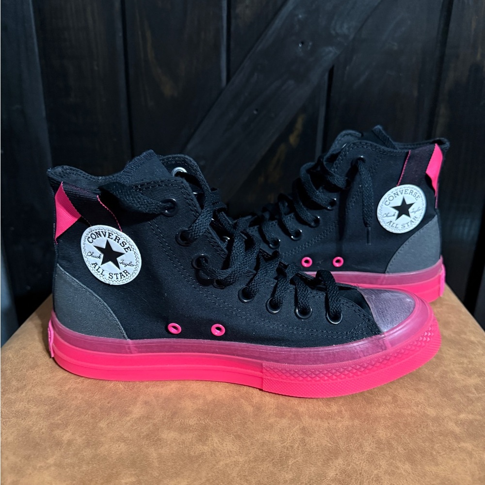 Converse High Top Sneakers - Black & Hot Pink Accent - Picture 5 of 11